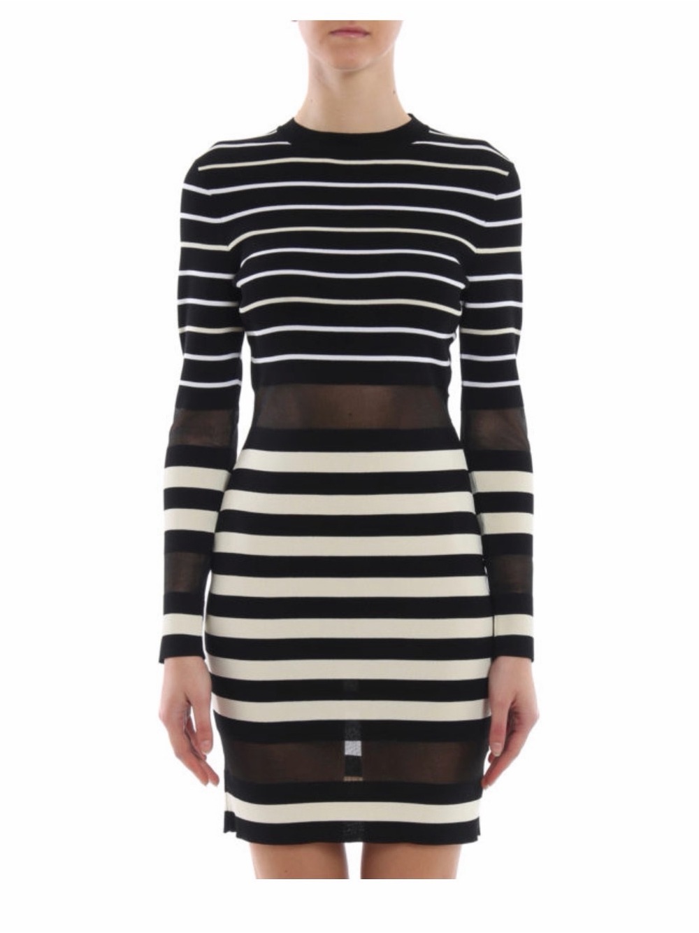 Off-White by Virgil Abloh Striped Knit Mesh Panel Mini Dress